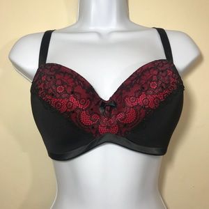 Red and Black Lace Push-up Bra 38D